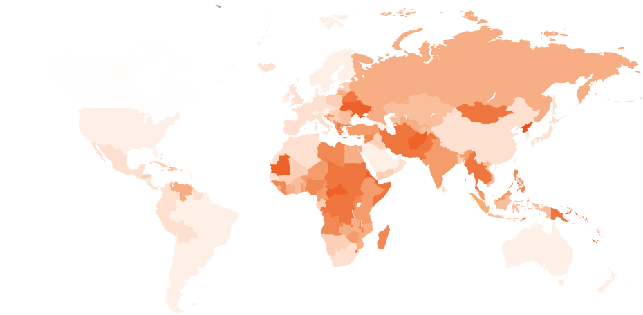 a map of counties that have records of human trafficking colored in orange